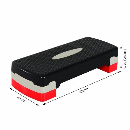 Step para Fitness Stepper Aeróbic Step de Aeróbic Antideslizante con Altura Regulable 2 Niveles de 10/15 cm Carga 150 kg para Ejercicio en Casa Gimnasio 68x29x15 cm Negro y Rojo [1]