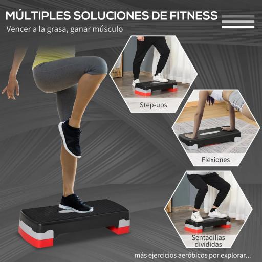 Step para Fitness Stepper Aeróbic Step de Aeróbic Antideslizante con Altura Regulable 2 Niveles de 10/15 cm Carga 150 kg para Ejercicio en Casa Gimnasio 68x29x15 cm Negro y Rojo [2]