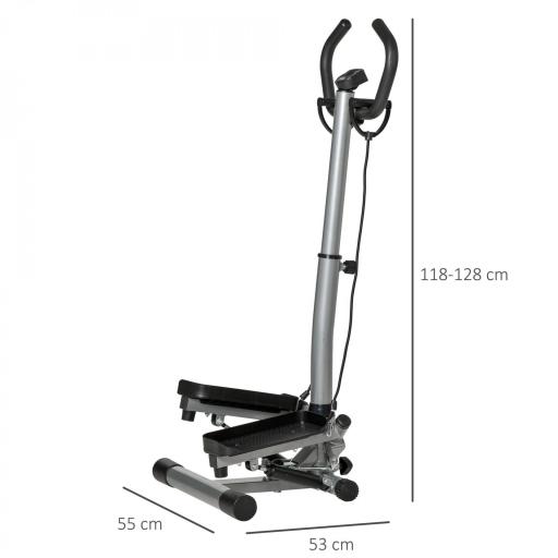 Máquina de Step Stepper Fitness con Manillar Altura Ajustable Pantalla LCD Cintas y Pedales Antideslizantes Equipo de Ejercicio para Gimnasio en Casa 55x53x118-128 cm Plata [1]