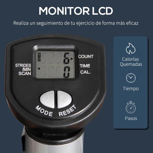 Máquina de Step Stepper Fitness con Manillar Altura Ajustable Pantalla LCD Cintas y Pedales Antideslizantes Equipo de Ejercicio para Gimnasio en Casa 55x53x118-128 cm Plata [2]