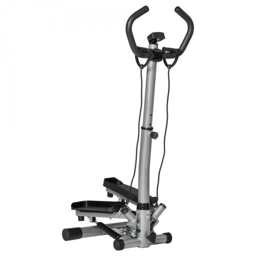 Máquina de Step Stepper Fitness con Manillar Altura Ajustable Pantalla LCD Cintas y Pedales Antideslizantes Equipo de Ejercicio para Gimnasio en Casa 55x53x118-128 cm Plata [9]