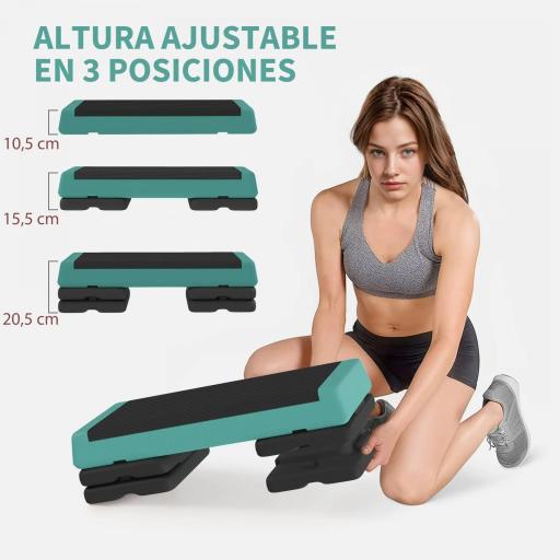Step de Aeróbic Step para Fitness Antideslizante Altura Regulable 3 Niveles 77x36x20,5cm Verde y Negro [2]