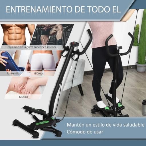 Máquina de Step Stepper Fitness con Manillar Pantalla LCD Cintas y Pedales Antideslizantes 40x40x118cm Negro [4]