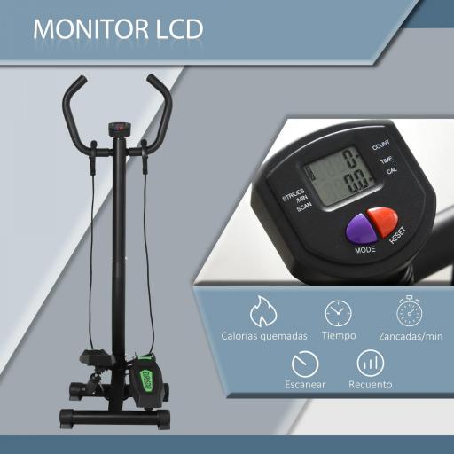 Máquina de Step Stepper Fitness con Manillar Pantalla LCD Cintas y Pedales Antideslizantes 40x40x118cm Negro [5]