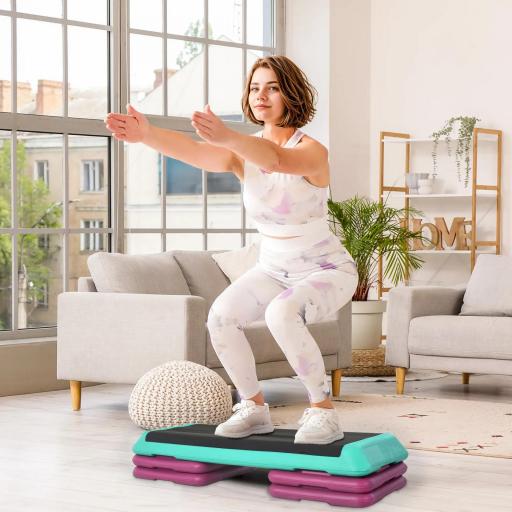 Step de Aeróbic Step para Fitness Antideslizante Altura Regulable 3 Niveles 110x40x20 cm Multicolor