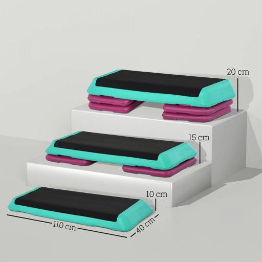 Step de Aeróbic Step para Fitness Antideslizante Altura Regulable 3 Niveles 110x40x20 cm Multicolor [1]