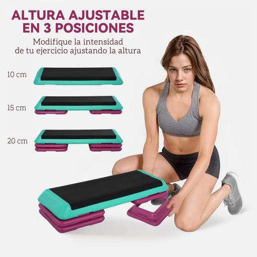 Step de Aeróbic Step para Fitness Antideslizante Altura Regulable 3 Niveles 110x40x20 cm Multicolor [2]