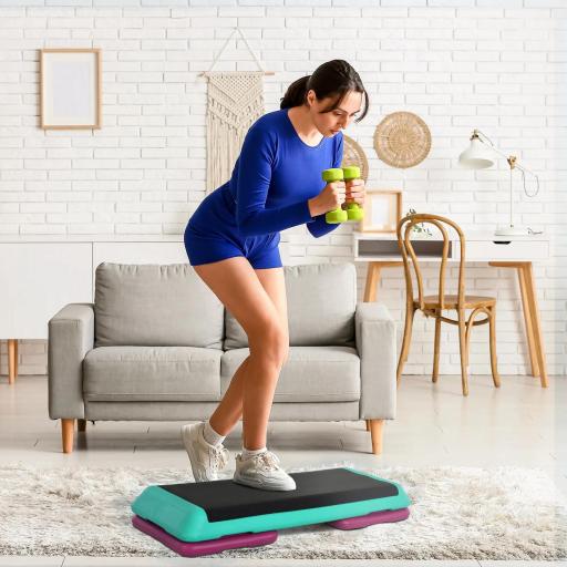 Step de Aeróbic Step para Fitness Antideslizante Altura Regulable 3 Niveles 110x40x20 cm Multicolor [5]