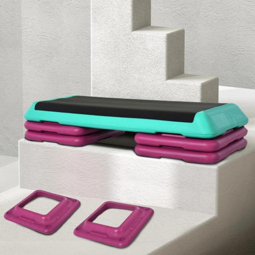 Step de Aeróbic Step para Fitness Antideslizante Altura Regulable 3 Niveles 110x40x20 cm Multicolor [7]