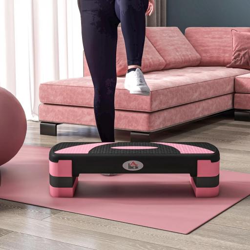 Step de Aeróbic para Fitness Antideslizante con Altura Regulable 3 Niveles de 10/15/20 cm Carga 150 kg 80x31x20 cm Rosa [5]