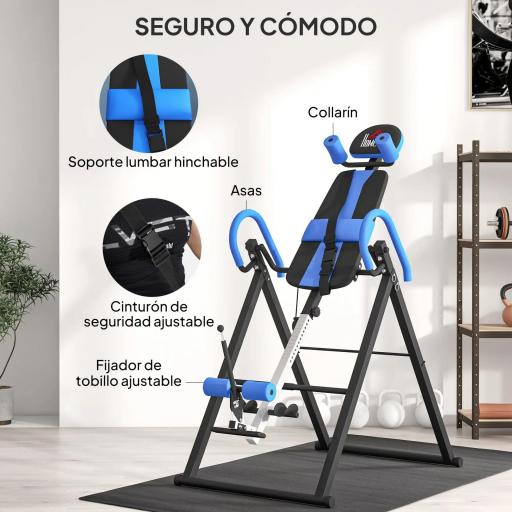 Tabla de Inversión Plegable con Inclinación hasta 90° y Cinturones de Seguridad 79x114x153 cm Azul y Negro [5]