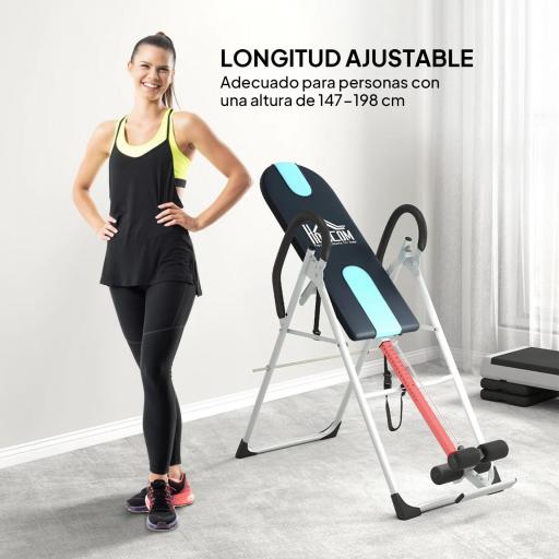 Tabla de Inversión Gravitacional Plegable con Altura Ajustable a 147-198cm y Cinturón 112-142x65x126 cm Negro y Azul [2]