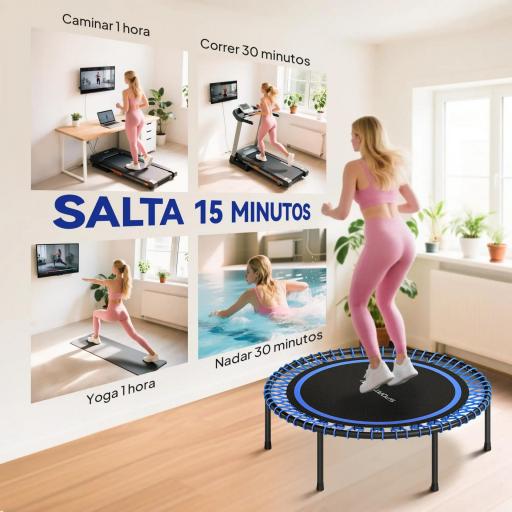 Cama Elástica Fitness Ø114 cm con Marco de Acero Reforzado para Entrenamiento Piernas Cuerpo Azul y Negro [2]