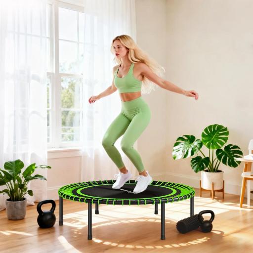 Cama Elástica Fitness Ø114 cm con Marco de Acero Reforzado para Entrenamiento Piernas Cuerpo Verde y Negro