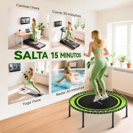 Cama Elástica Fitness Ø114 cm con Marco de Acero Reforzado para Entrenamiento Piernas Cuerpo Verde y Negro [2]