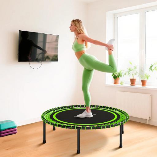 Cama Elástica Fitness Ø114 cm con Marco de Acero Reforzado para Entrenamiento Piernas Cuerpo Verde y Negro [4]