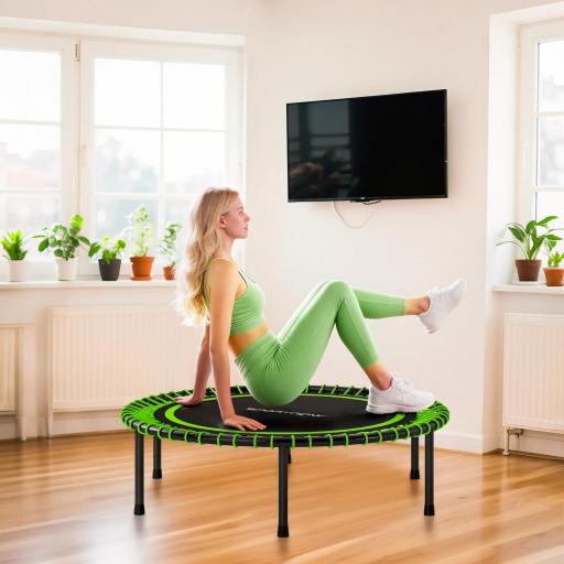 Cama Elástica Fitness Ø114 cm con Marco de Acero Reforzado para Entrenamiento Piernas Cuerpo Verde y Negro [5]
