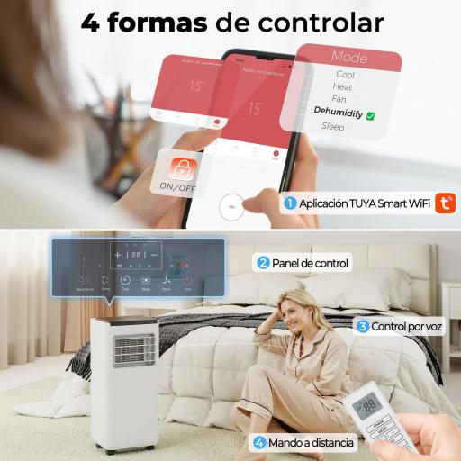 Aire Acondicionado Portátil 10.000 BTU 4 en 1 Enfriamiento Deshumidificador Ventilador con WiFi para 30 m² Blanco [7]