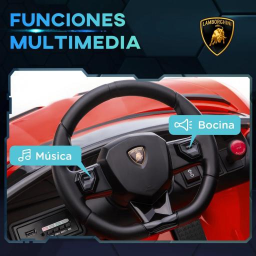 Coche Eléctrico Lamborghini para Niños Velocidad Max.5 km/h Puerta de Tijera con Control Remoto MP3 Rojo [7]