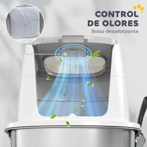 Arenero para Gatos de Acero Inoxidable L con Tapa Abatible Pala Metálica Bolsa Desodorizante Fácil de Limpiar Blanco [3]