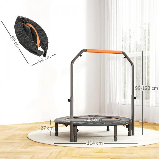 Cama Elástica Plegable Ø114 cm con Mango Ajustable Marco de Acero para Entrenamiento Piernas Cuerpo Naranja y Negro [7]