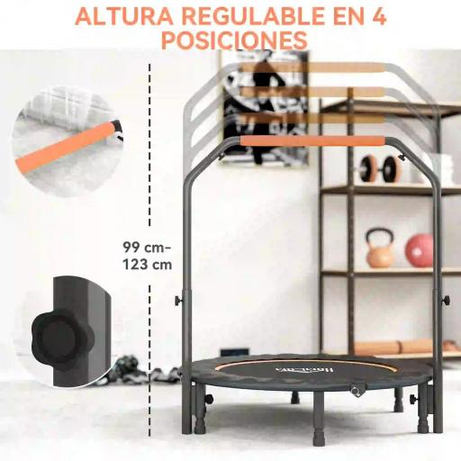 Cama Elástica Plegable Ø114 cm con Mango Ajustable Marco de Acero para Entrenamiento Piernas Cuerpo Naranja y Negro [3]