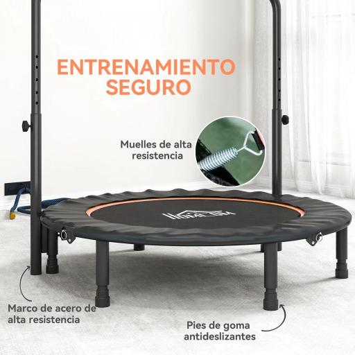 Cama Elástica Plegable Ø114 cm con Mango Ajustable Marco de Acero para Entrenamiento Piernas Cuerpo Naranja y Negro [5]