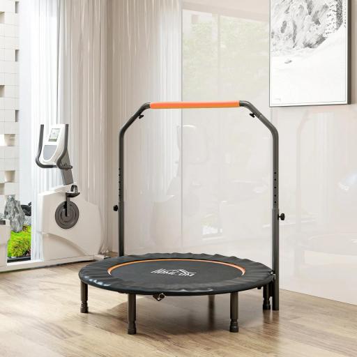 Cama Elástica Plegable Ø114 cm con Mango Ajustable Marco de Acero para Entrenamiento Piernas Cuerpo Naranja y Negro [2]