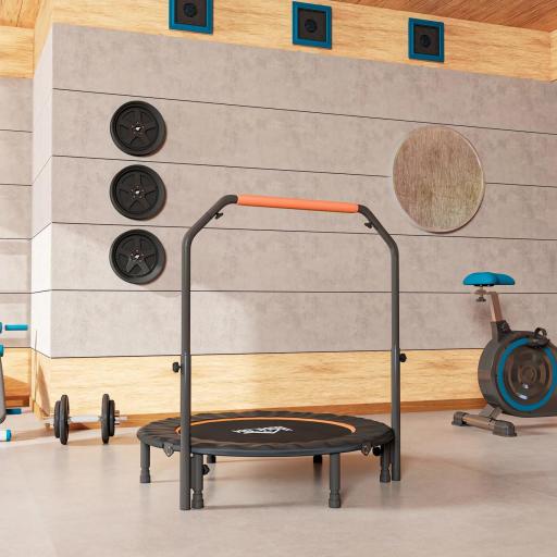 Cama Elástica Plegable Ø114 cm con Mango Ajustable Marco de Acero para Entrenamiento Piernas Cuerpo Naranja y Negro [1]