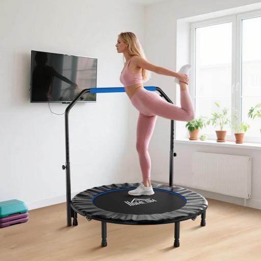 Trampolín de Fitness Adultos Ø122 cm, Cama Elástica Plegable con Mango Ajustable de 4 Niveles Negro y Azul [6]