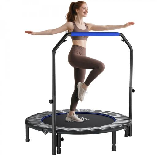 Trampolín de Fitness Adultos Ø122 cm, Cama Elástica Plegable con Mango Ajustable de 4 Niveles Negro y Azul [8]
