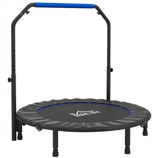 Trampolín de Fitness Adultos Ø122 cm, Cama Elástica Plegable con Mango Ajustable de 4 Niveles Negro y Azul [9]