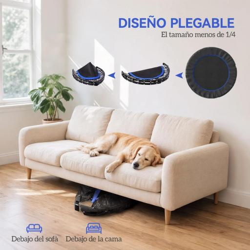 Cama Elástica Plegable Ø114 cm con Mango Ajustable Marco de Acero para Entrenamiento Piernas Cuerpo Azul y Negro [3]