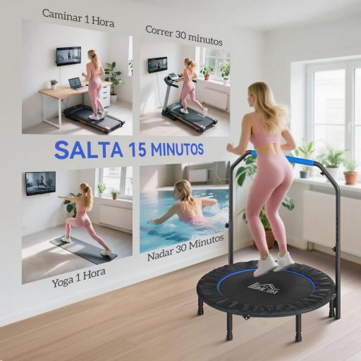 Cama Elástica Plegable Ø114 cm con Mango Ajustable Marco de Acero para Entrenamiento Piernas Cuerpo Azul y Negro [5]