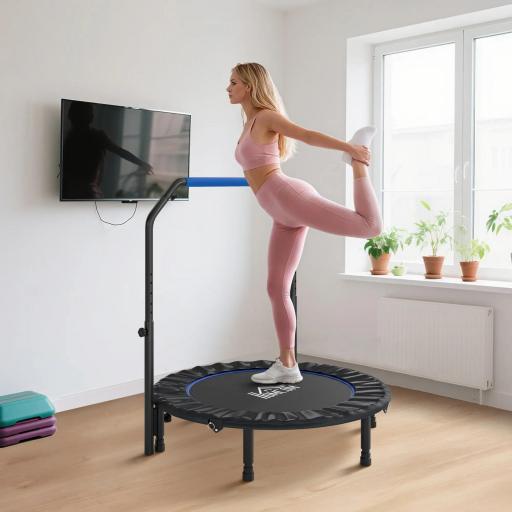 Cama Elástica Plegable Ø114 cm con Mango Ajustable Marco de Acero para Entrenamiento Piernas Cuerpo Azul y Negro [4]