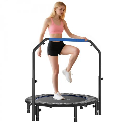 Cama Elástica Plegable Ø114 cm con Mango Ajustable Marco de Acero para Entrenamiento Piernas Cuerpo Azul y Negro [8]