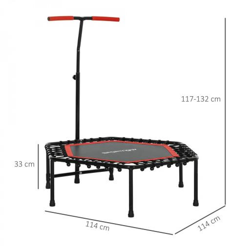 Trampolín de Fitness 114x114x132 cm con Mango Ajustable de 3 Niveles y Marco de Acero Rojo [1]