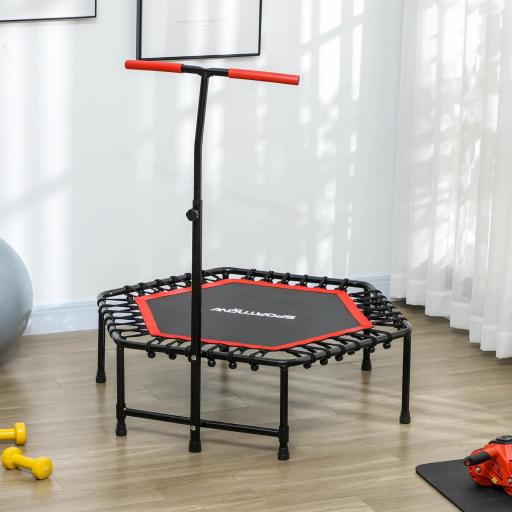 Trampolín de Fitness 114x114x132 cm con Mango Ajustable de 3 Niveles y Marco de Acero Rojo [5]