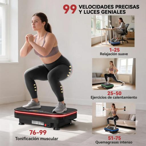 Plataforma Vibratoria con 99 Velocidades 3 Programas Altavoz Bluetooth Pantalla LED Mando a Distancia Bandas Elásticas [3]