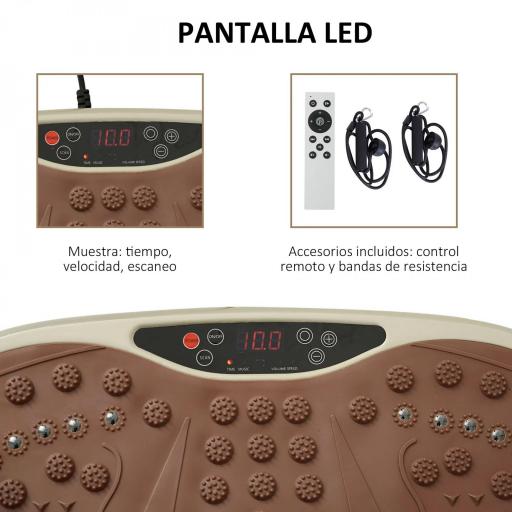 Plataforma Vibratoria con 2 Bandas Elásticas 200W Control Remoto 99 Velocidades USB Pantalla LED 54x33x14cm Café y Negro [2]
