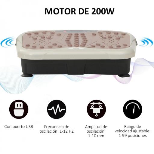 Plataforma Vibratoria con 2 Bandas Elásticas 200W Control Remoto 99 Velocidades USB Pantalla LED 54x33x14cm Café y Negro [4]