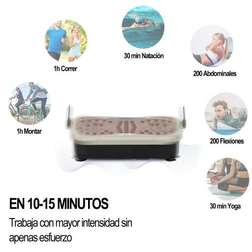 Plataforma Vibratoria con 2 Bandas Elásticas 200W Control Remoto 99 Velocidades USB Pantalla LED 54x33x14cm Café y Negro [3]