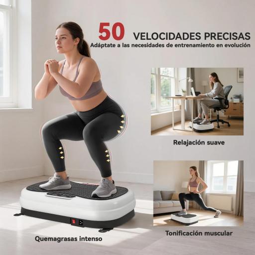 Plataforma Vibratoria con 50 Velocidades 3 Programas Pantalla LED Mando a Distancia Bandas Elásticas Ejercicio en Casa [4]