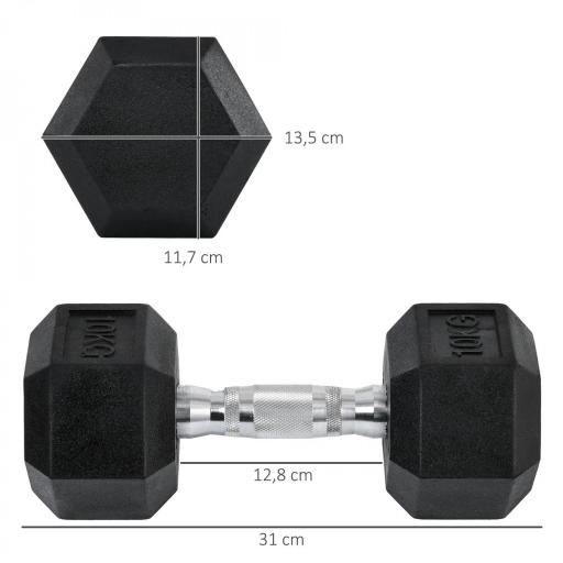Juego de Mancuernas 2x10 kg con Barra de Conexión de Metal Cabeza Hexagonal para Entrenamiento en Casa Negro y Plata [1]