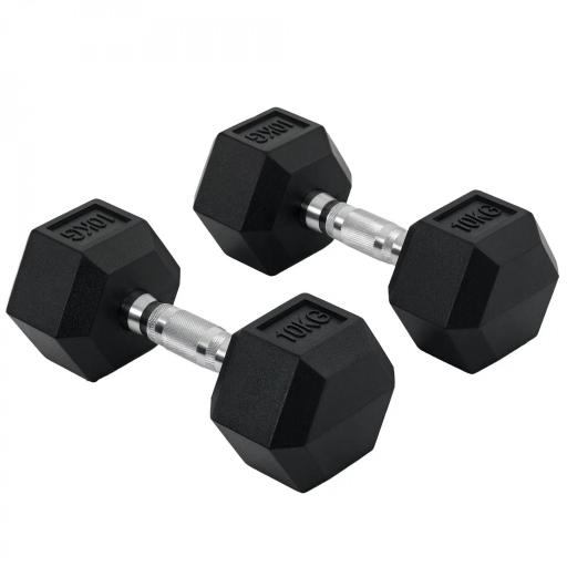Juego de Mancuernas 2x10 kg con Barra de Conexión de Metal Cabeza Hexagonal para Entrenamiento en Casa Negro y Plata [8]
