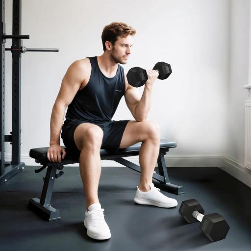 Juego de Mancuernas de 2x6kg con Barra de Conexión Metálica y Cabeza Hexagonal para Entrenamiento en Casa Negro y Plata