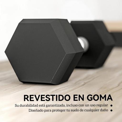 Juego de Mancuernas de 2x6kg con Barra de Conexión Metálica y Cabeza Hexagonal para Entrenamiento en Casa Negro y Plata [6]