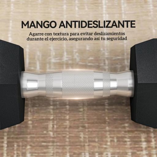 Juego de Mancuernas de 2x6kg con Barra de Conexión Metálica y Cabeza Hexagonal para Entrenamiento en Casa Negro y Plata [3]