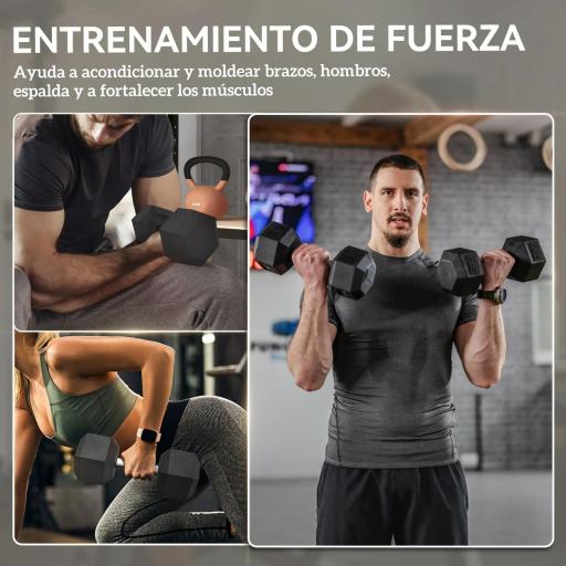 Juego de Mancuernas de 2x6kg con Barra de Conexión Metálica y Cabeza Hexagonal para Entrenamiento en Casa Negro y Plata [4]