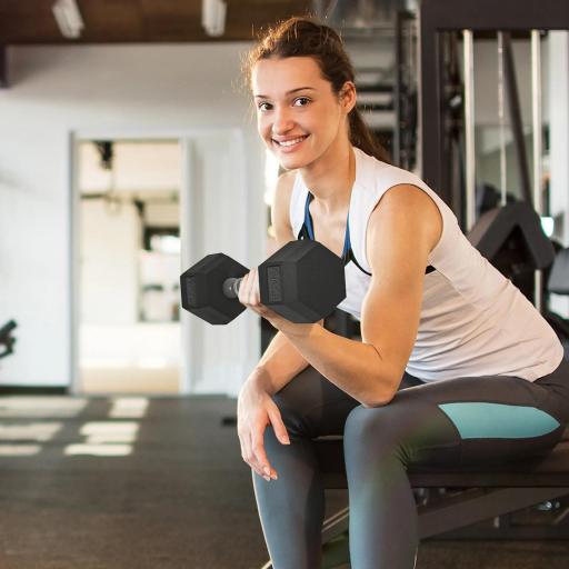 Juego de Mancuernas de 2x6kg con Barra de Conexión Metálica y Cabeza Hexagonal para Entrenamiento en Casa Negro y Plata [2]
